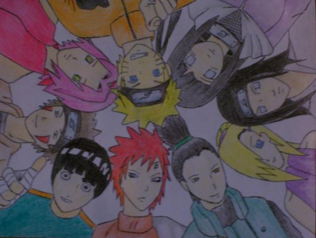 Naruto,Sakura,Kiba,Rock Lee,Gaara,Shikamaru,Ino,Neji,Hinata (v barvě)